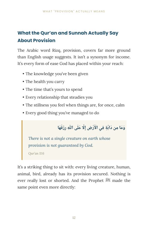 Page from Chapter 1 on what the Qur'an and Sunnah say about provision
