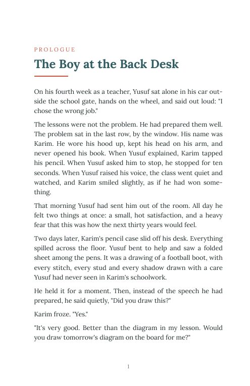 First page of the prologue, The Boy at the Back Desk